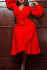 Vestido rojo de manga larga con corte A